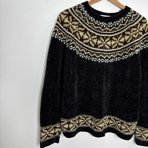 croft & barrow Fair Isle Nordic Black Brown Knit Winter Fall Sweater Size XL - Picture 1 of 8
